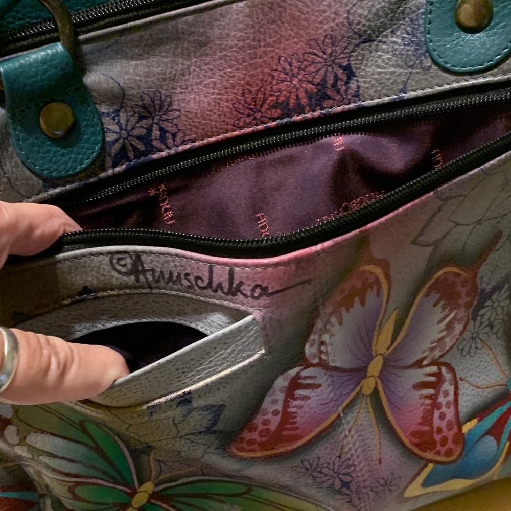 Anuschka Leather Handpainted Butterfly Shoulder Bag NWOT - Picture 9 of 12